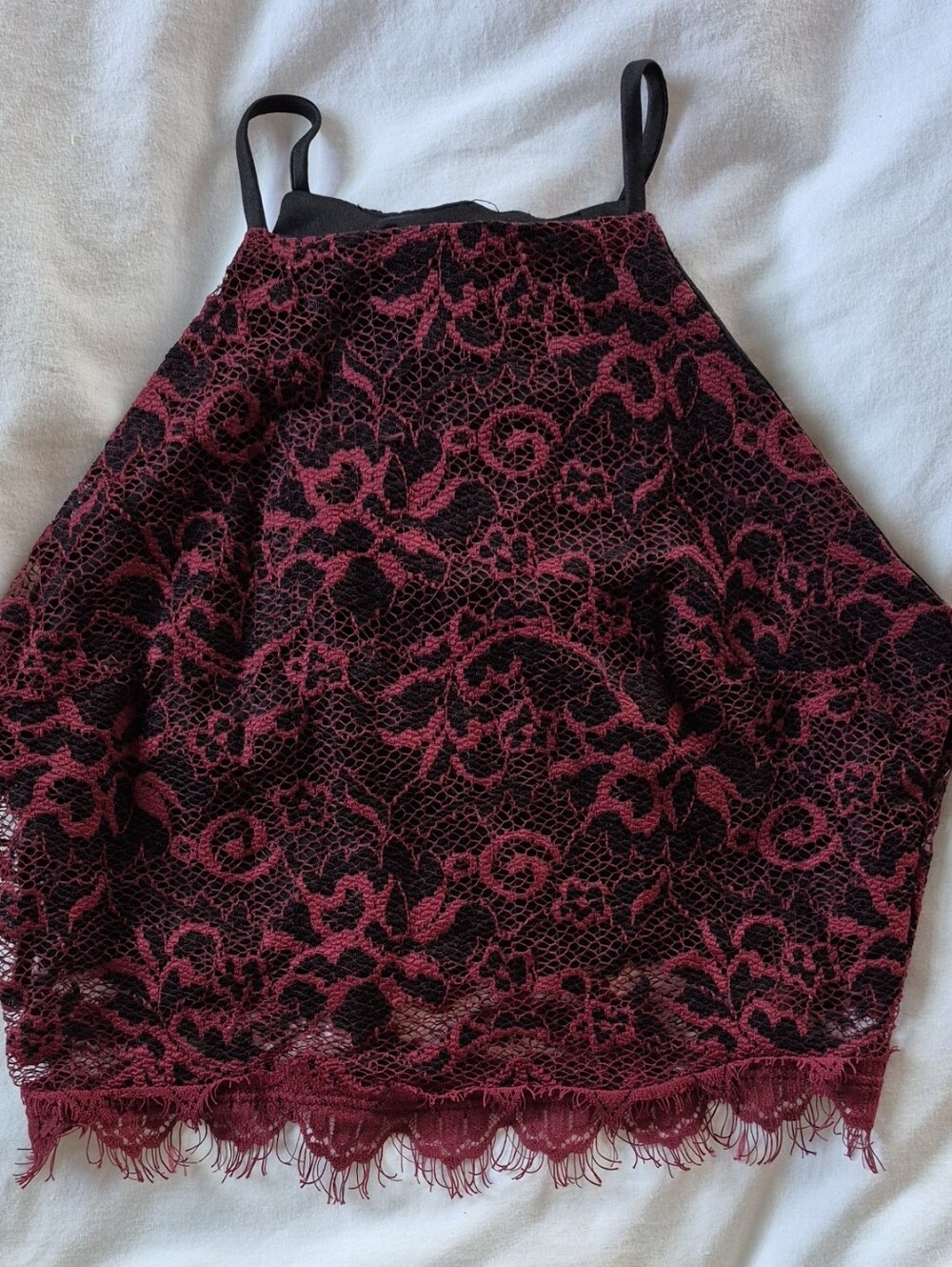 Charlotte Russe Black & Maroon Lace Overlay Crop Top